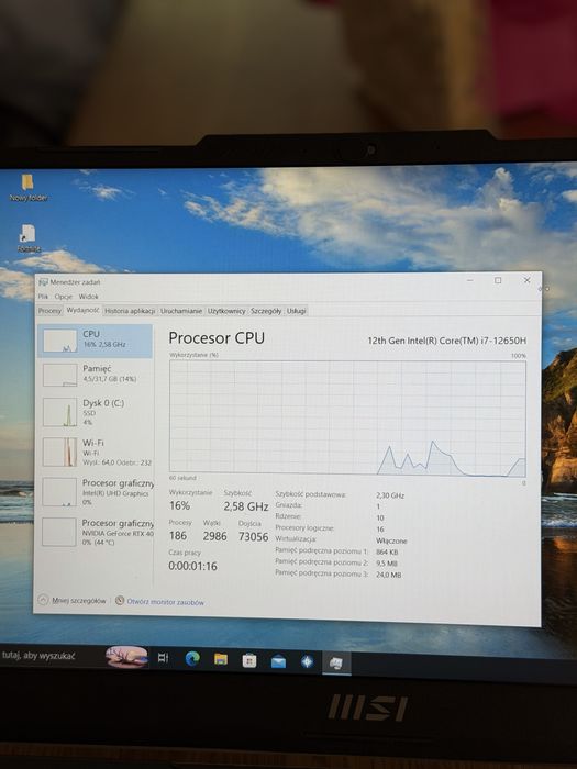 MSI Cyborg 15 i7 12 gen RTX 4050 32GB RAM 1TB SSD laptop gamingowy