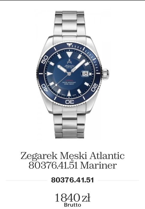Nowy zegarek Atlantic Mariner 80376.41,51 Full Set!
