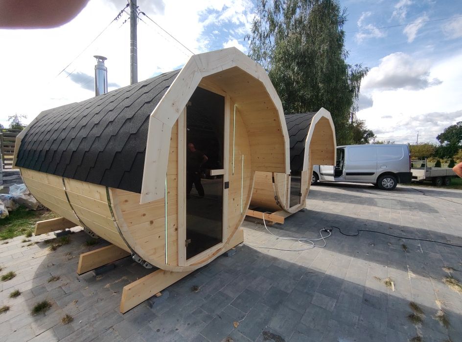 Sauna ogrodowa Beczka (Z przedsionkiem) 420 cm !! Piec na drewno !!