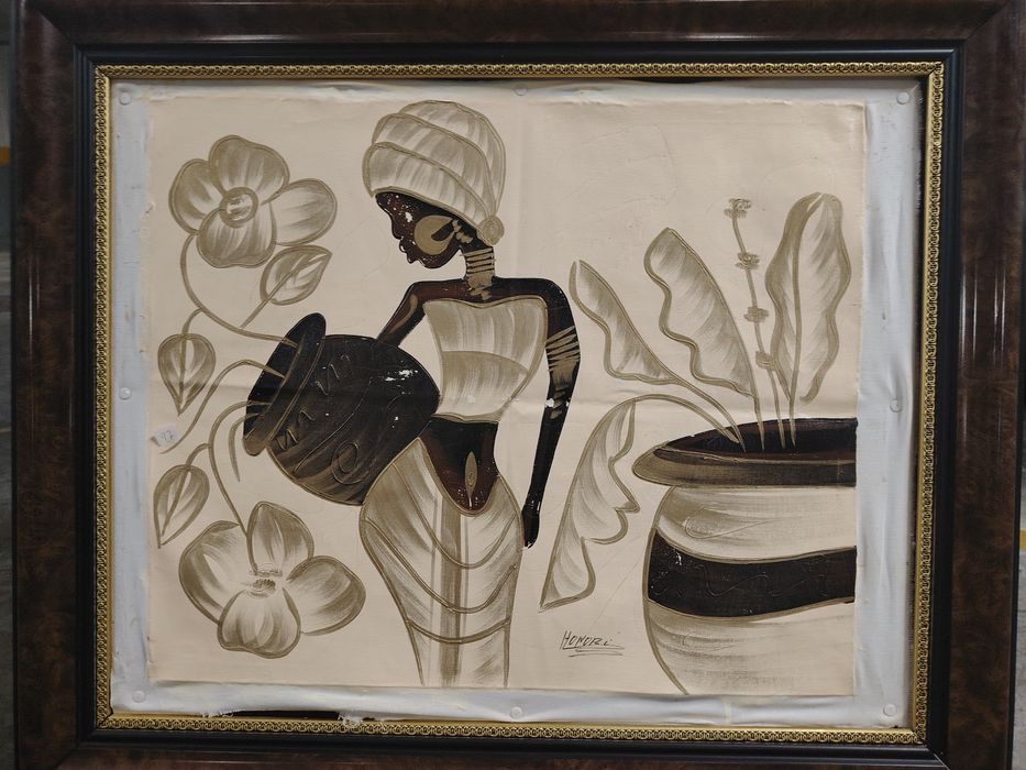 Quadro com pano pintado africano