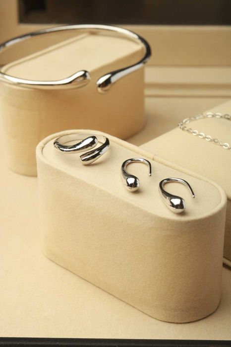 Duży Komplet biżuterii 4cz. kropla wody, drop water regulowany k. sreb