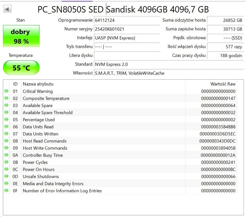 Dysk SSD 4TB NVMe SED  PCIe gen 5 SanDisk