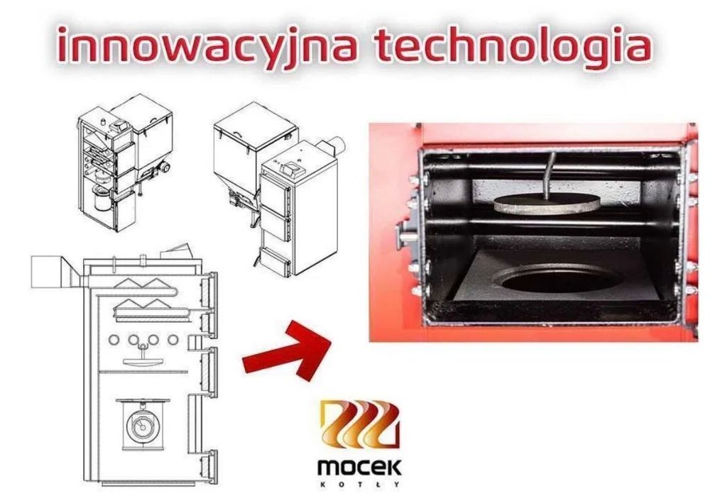 Kocioł na ekogroszek, pellet,Moceko drewno PRO piec25kW Mocek podajnik