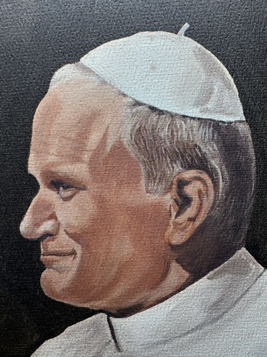 Excelente imagem do retrato de Papa João Paulo II da aguarela R. Viera