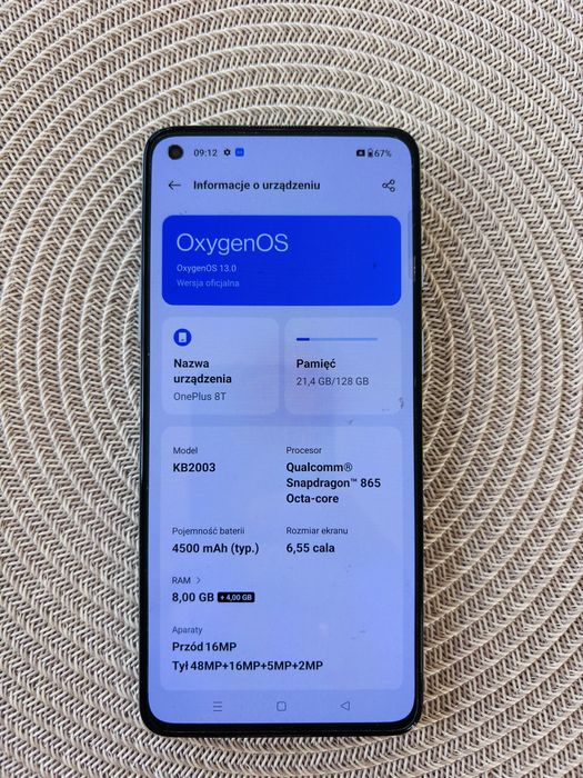 Smartfon OnePlus 8T 6/128GB Snapdragon 862 Android 14