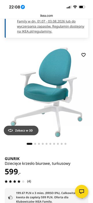 Krzesło biurowe dziecięce młodzieżowe Ikea Gunrik