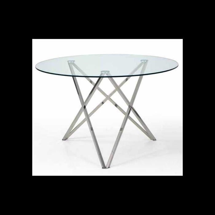 Mesa Redonda com tampo de cristal e pés cromados
