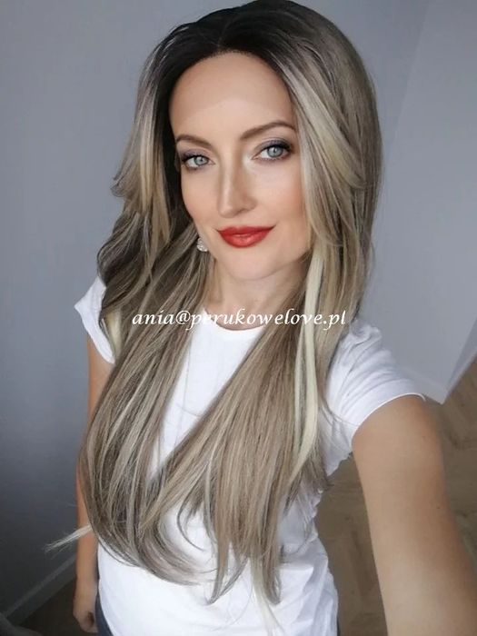 Peruka LACE FRONT blond brąz balejaż włosy jak naturalne peruki damski