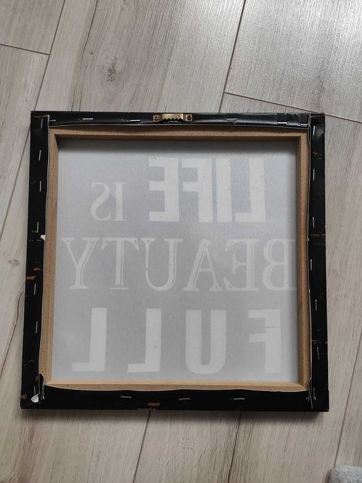 Obrazek ścienny Life is beautyfull czarny napisy przecierany