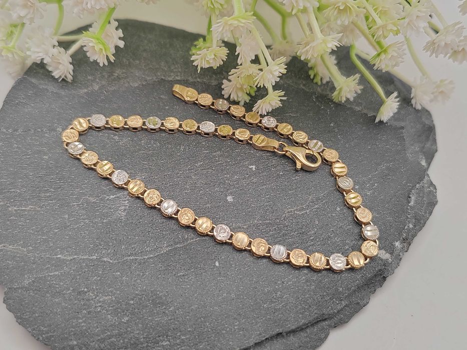 Złota Bransoletka Kółeczka Białe Żółte Złoto 19cm 3,50g / Złoto 585 14k