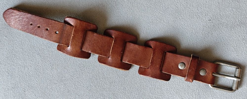 Brązowa skórzana bransoletka mankietowa cuff handmade Vintage Rock szeroka gruba skóra