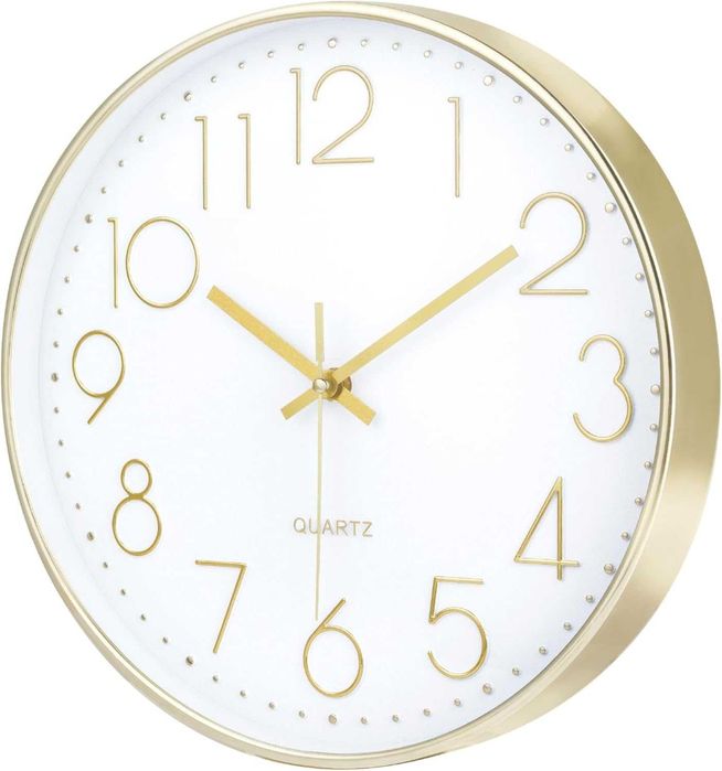 Zegar ścienny Lafocuse 30 cm, cichy, złoty, do salonu, kuchni