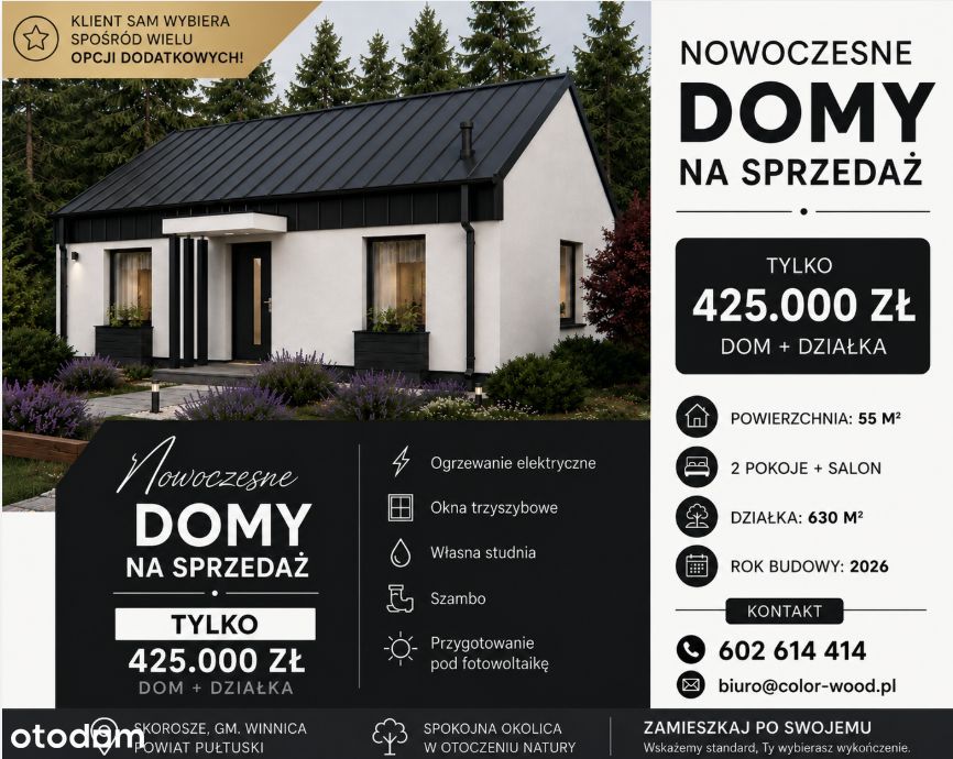 NOWY DOM W CENIE MIESZKANIA | 55 m² + DZIAŁKA 630 m² 45km od Warszawy
