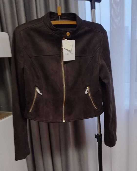 Женская темно-коричневая  замшевая  куртка  жакет блейзер Mohito