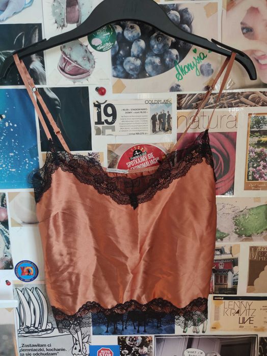 intimissimi top miedziany copper silk jedwabny koronka crop top S 36