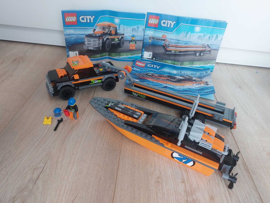 Lego City 60085 motorówka, auto terenowe z przyczepą