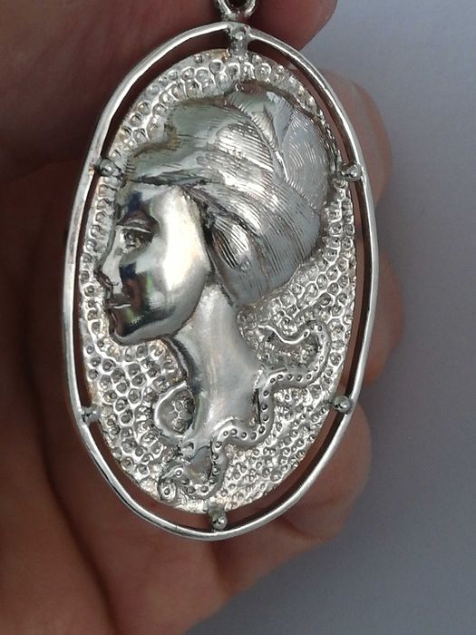 SREBRNY duży wisiorek PRL Warmet Kamea dł.6,8cm