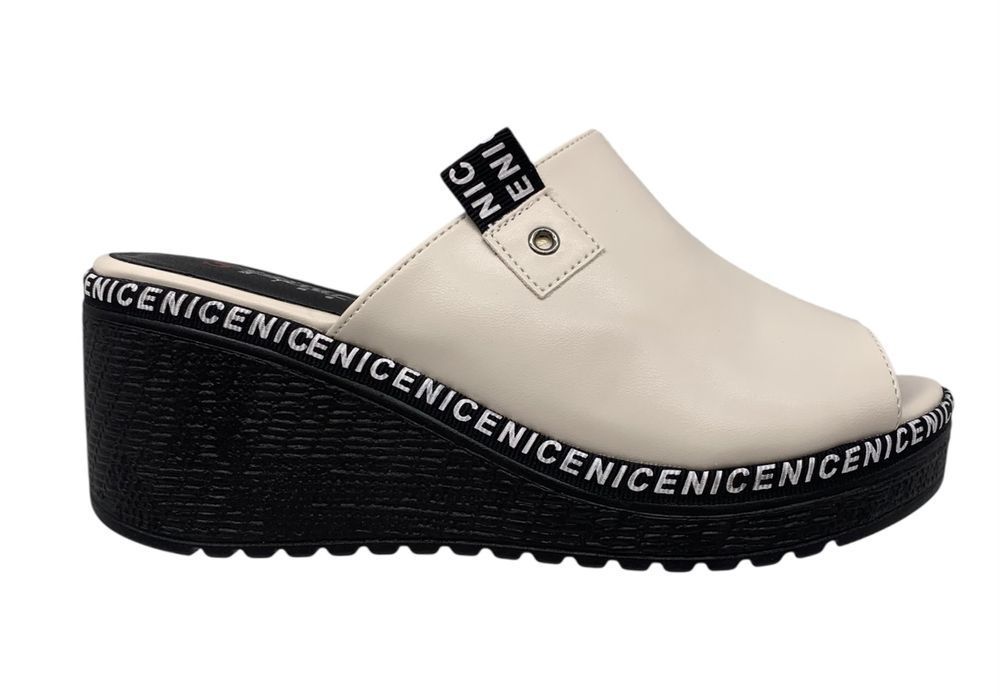 Klapki damskie na koturnie kremowe Tinsley 38 buty wygodne eleganckie