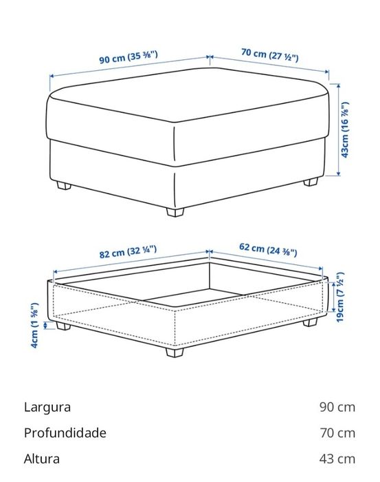 Sofá e puff com arrumação Kivik