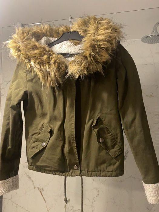 Kurtka parka khaki futro baranek S