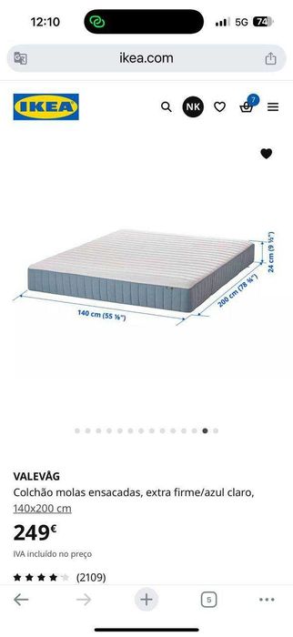 Colchão IKEA VALEVÅG (140×200 cm, extra firme)