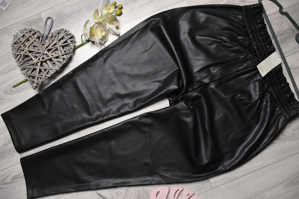 *Reserved* spodnie eko skóra czarne wysoki stan gruby pas nowe_XXL