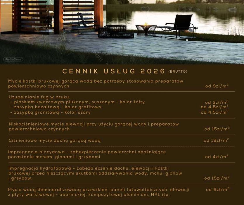 Usługi mycia ciśnieniowego: bruk, elewacja, dach. Mycie paneli PV.