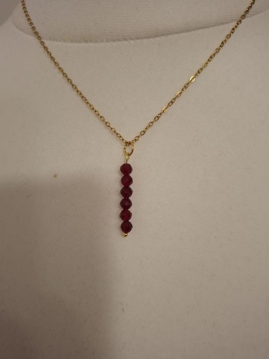 Naszyjnik handmade stal nierdzewna z kamieni naturalnych rubin