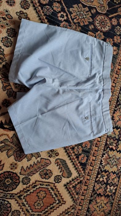 Elegancki szorty spodenki męskie błękitne prążki 43-44cm