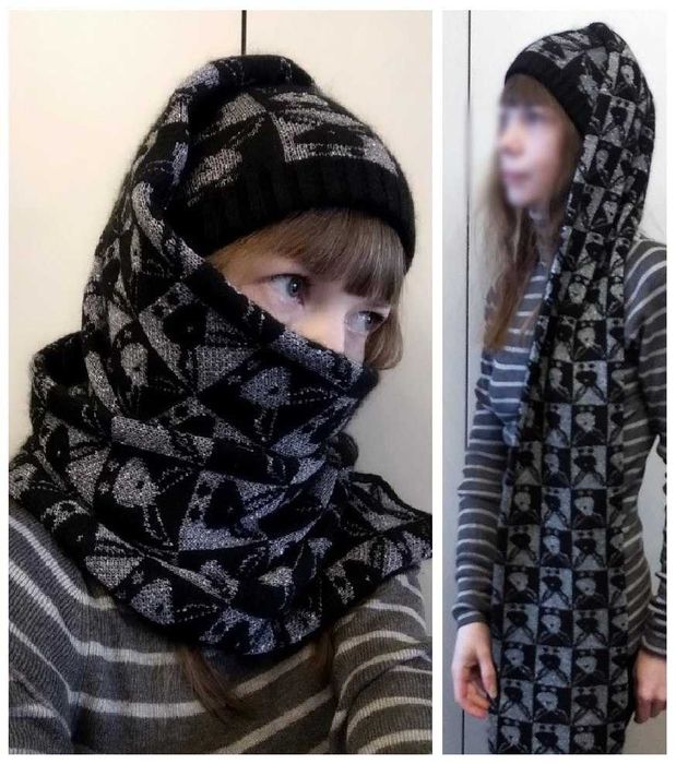 Шарф серебряный вместе с шапкой шапка-шарф длинный шерстяной