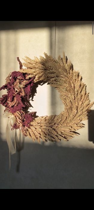 Натуральні свічки. Інтер'єрний вінок. Дідух. Букет із сухоцвітів
