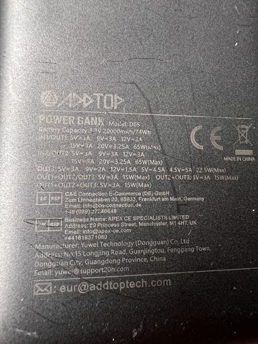 Power bank 20000mhA, 65w