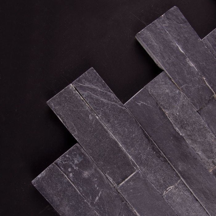 Panel ścienny łupek czarny black slate 10x36 ściany elewacje fasada panele kamienne na elewacje czarne podmurówka