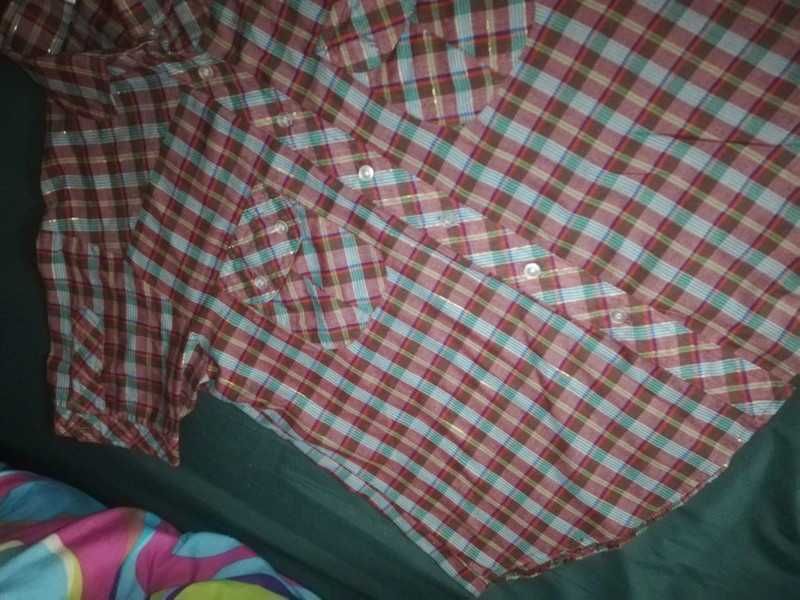 Bluzka mała bluzeczka krateczka ze zlota nitka 36