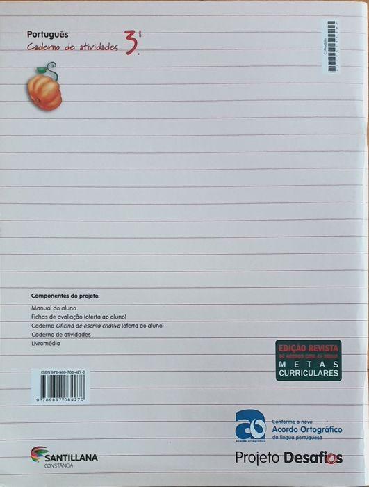 Livro de português +  fichas de avaliação + caderno de actividades 3° ano