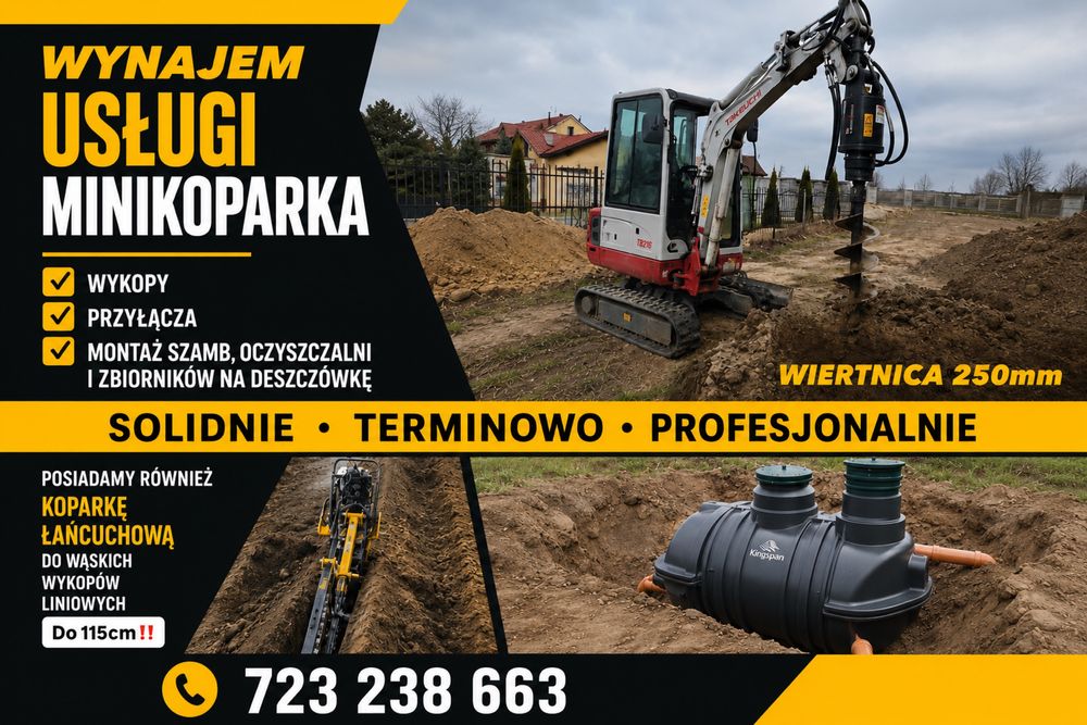 Koparka łańcuchowa wynajem & usługi, przyłącza