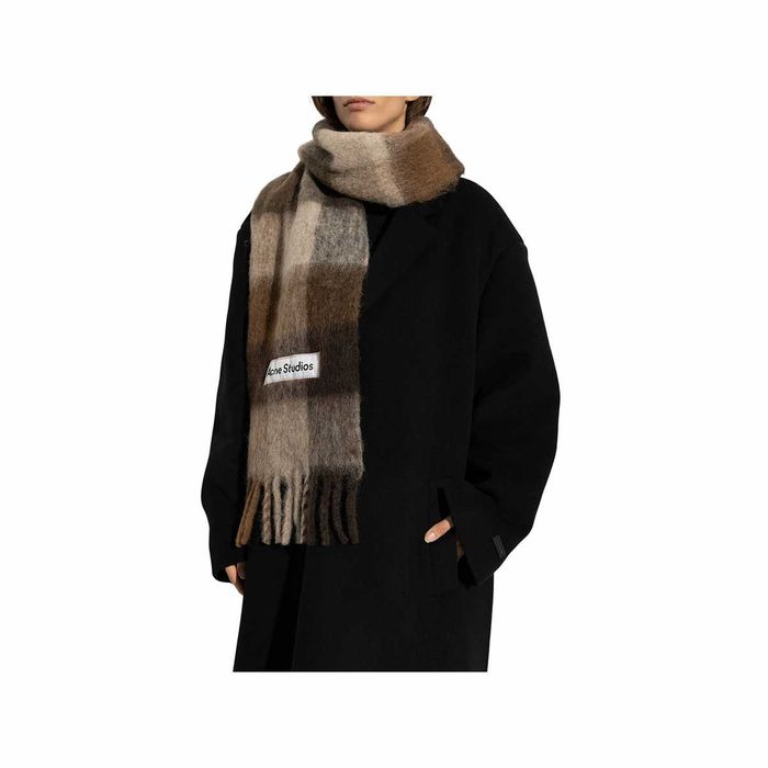 Шарф Acne Studios Checked Wool Fringe Scarf Dark Brown/White/Brown