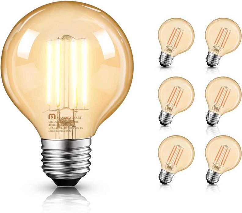 6 szt. Żarówki Dekoracyjne Ozdobne LED E27 Duże Retro Edison 4W