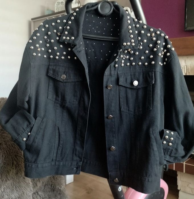 Kurtka jeansowa czarna z dżetami