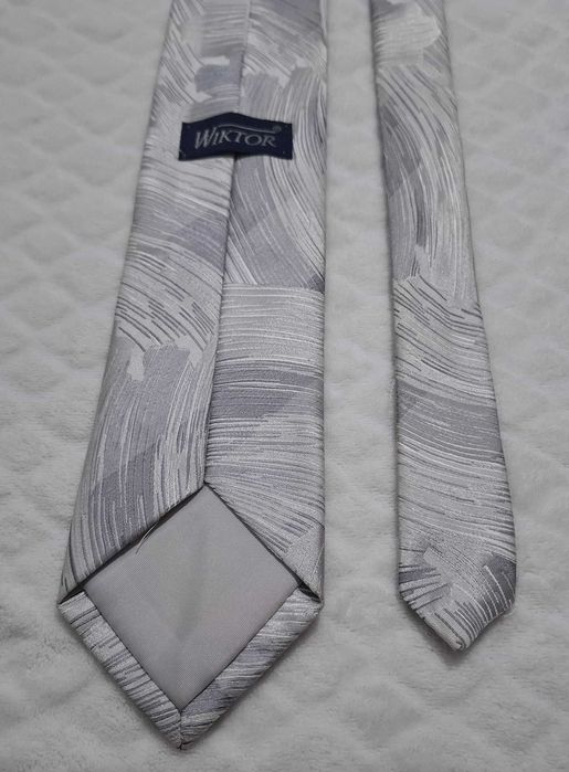 Krawat Wiktor, biały, srebrny, malowany pędzlem, 7,8cm, 150cm (Odzież)