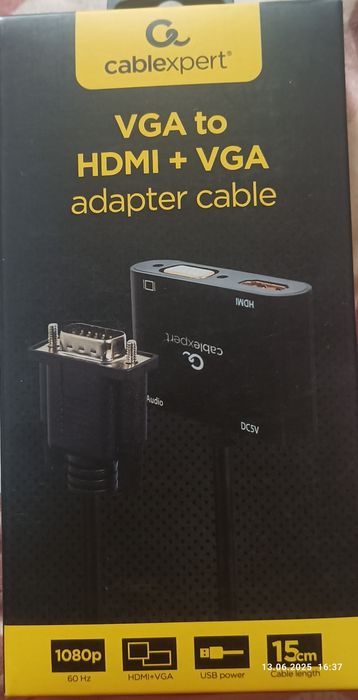 Адаптер  переходник VGA на HDMI/VGA+Аудио 3,5мм (A-VGA-HDMI-02)