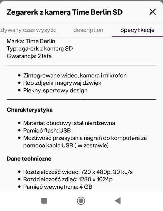 Zegarek z kamerą szpiegowski time watch Berlin SD