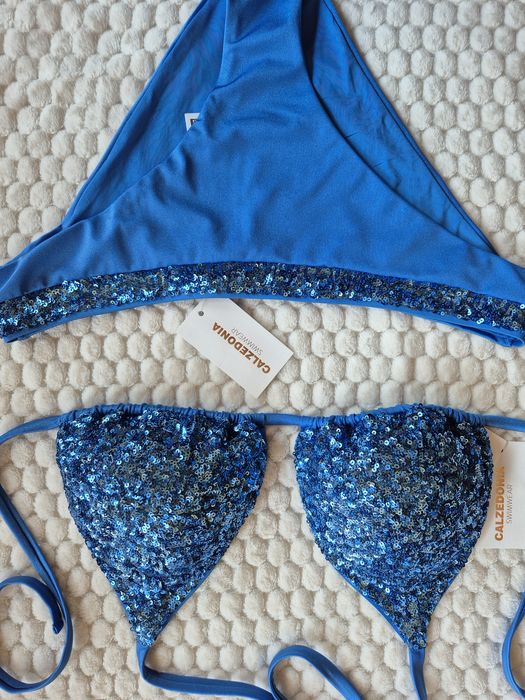 Calzedonia L 85B/80C/75D, 4 glowing surface delicate blue z cekinami Cannes błękitny figi  niebieski cekiny