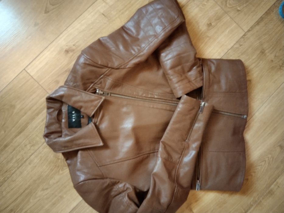 Brązowa kurtką ramoneska skóra naturalna S