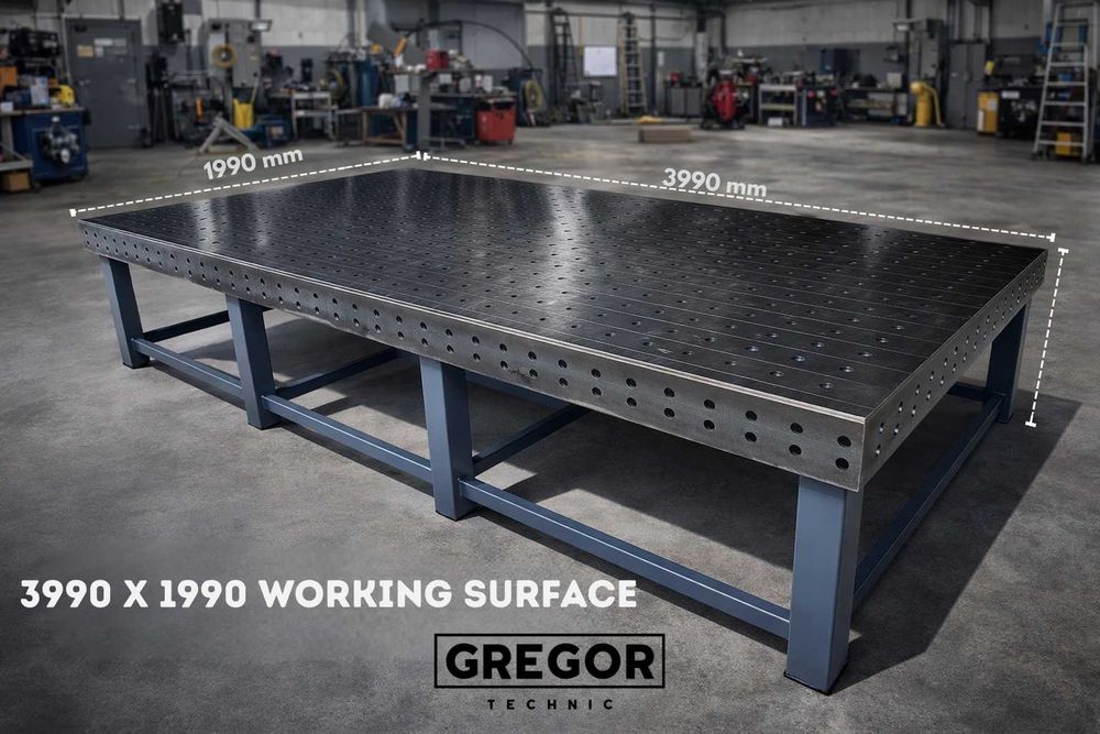 Stół spawalniczy 4x2m MAMUT od GREGOR Technic 3990x1990 Blat 15mm System 28  DOSTAWA już ZMONTOWANY