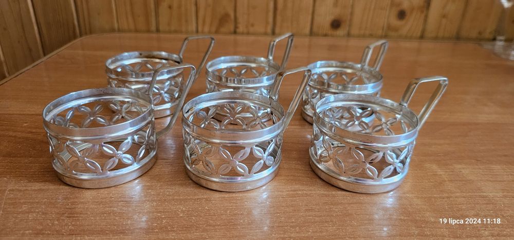 Posrebrzane uchwyty do szklanek 6 szt