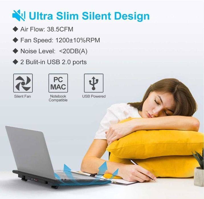 TECKNET Podstawka chłodząca do laptopa 12''-17'' chłodzenie 2x USB LED