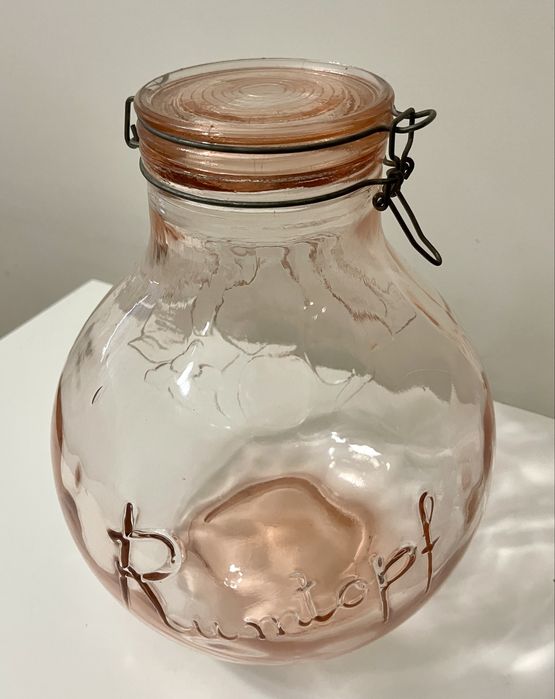 Pote vintage de vidro Rosa Rumtopf Germany
