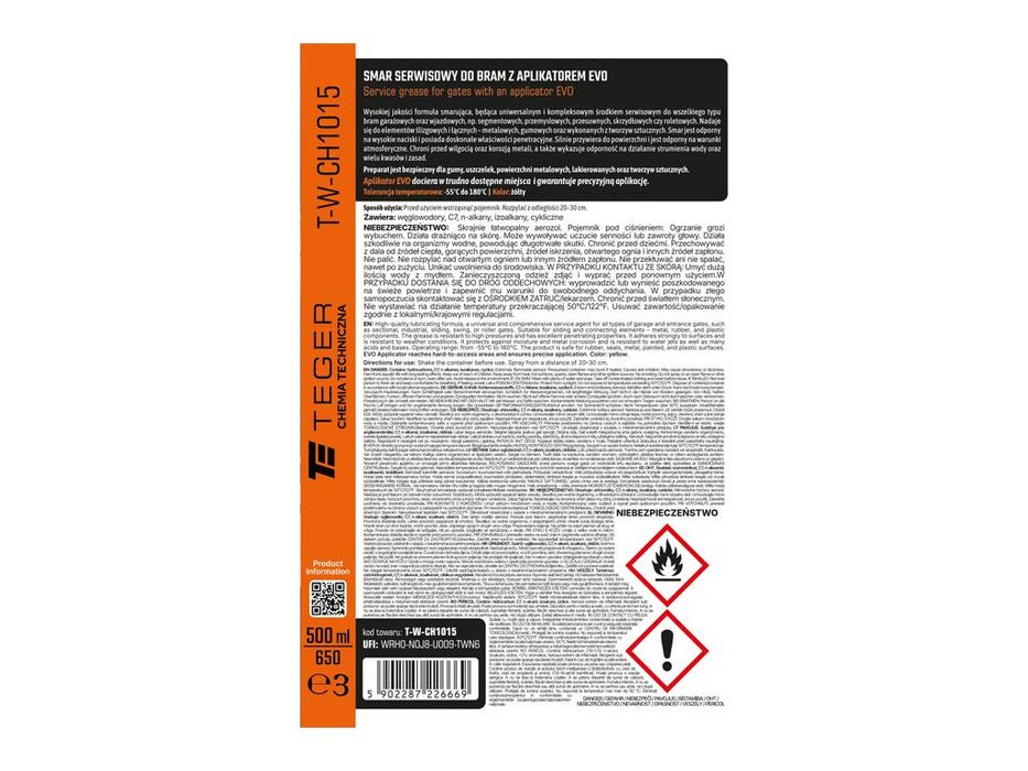 Smar serwisowy do bram  z aplikatorem EVO 500 ml / TEGER