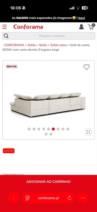 Sofá de canto ISONA com cama dereita 5 lugares bege